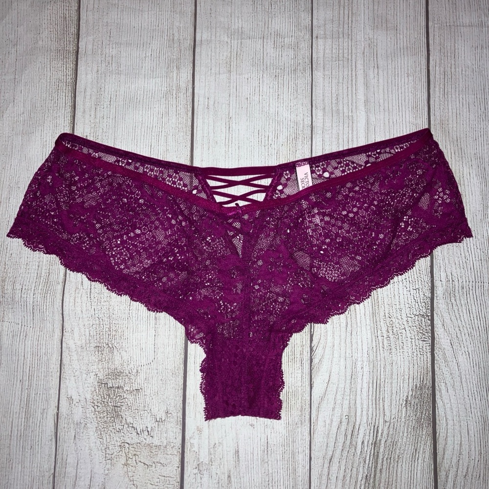 Victoria’s Secret Dream Angels Cheeky Women’s Lace Tie Panty Mulberry Wine XL - Picture 4 of 7